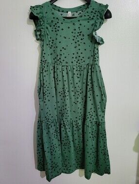 French Twist Green Floral Ruffle Midi Dress Size S